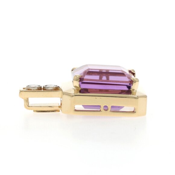 Yellow Gold Amethyst Diamond Pendant - 18k Rectangular 10.18ctw - Picture 2 of 4